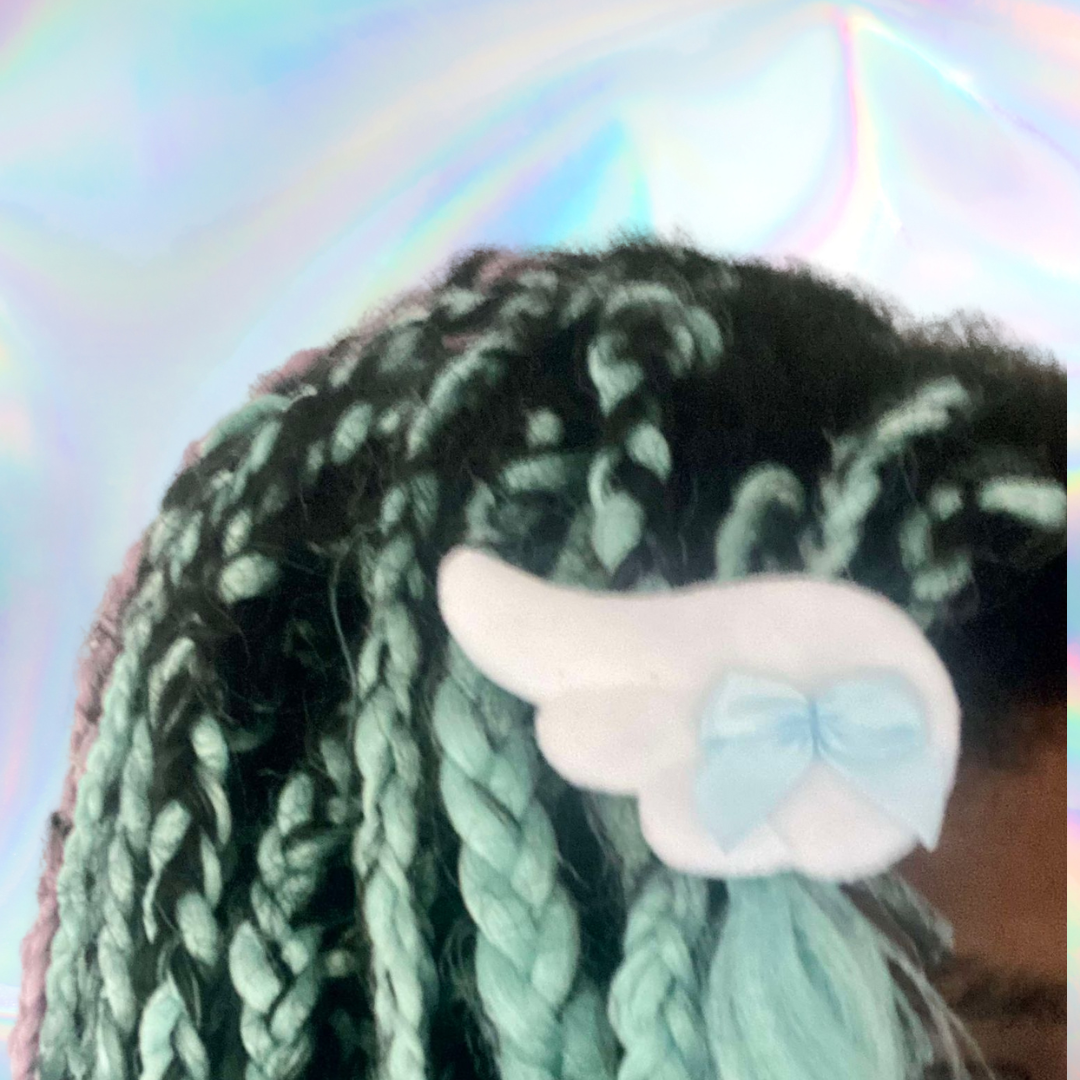 JPOP CUTE Set of 2 White Angel Wing Hairclips with Light Blue Ribbon