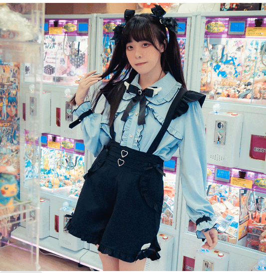 Jill Punk Black Jirai Kei Angel Wing Suspender Shorts