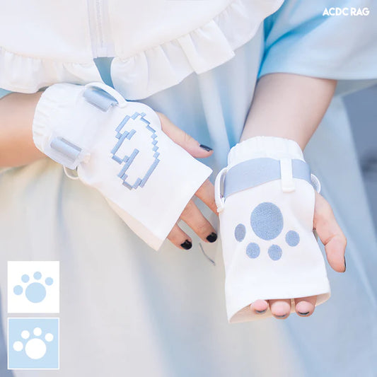 ACDC RAG Dot Cat White Fingerless Gloves
