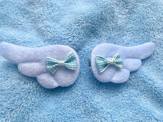 JPOP CUTE Set of 2 Light Blue Angel Wing Hairclips with Ribbons
