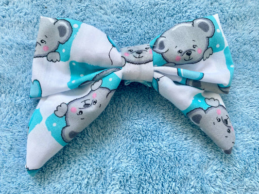 JPOP CUTE Blue & White Teddy Bear Pattern Hair Bow