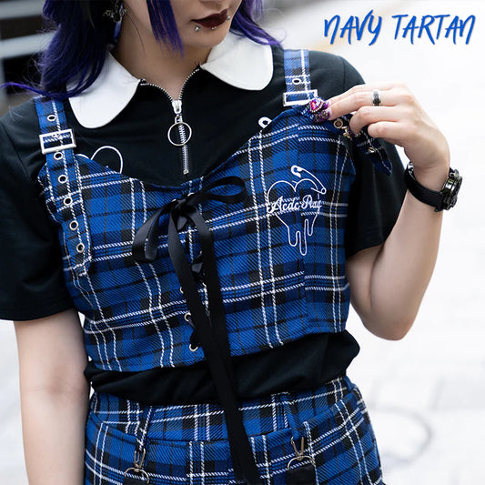 ACDC RAG Drip Heart Blue Tartan Bustier Top